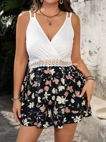 Breezaya Plus Size Floral Print Camisole & Shorts Romper - Multicolor - View 4