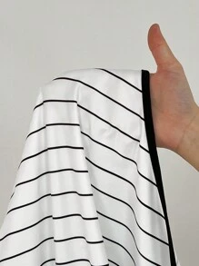 CovetEZ Plus Size Women Casual Striped Splice Color Sports Competition Letter Printed Fitted T-Shirt, Spring/Summer - Multicolor - View 6