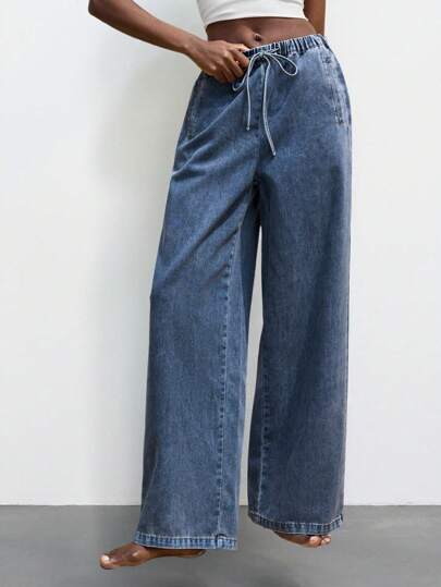 Maija Women's Blue Jeans Comfortable Elastic Waistband Lightweight And Comfortable Denim Pants Suitable For Casual Jeans, Going Out,Autumn Outfits For Women