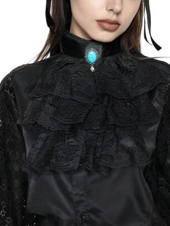 Goth 1 pièce Col détachable en dentelle vintage, accessoire de mode pour femme