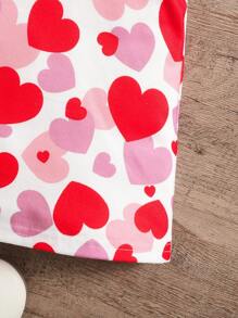SHEIN Baby Girl Summer Cute Casual Knit Stretch Heart Print Cap Sleeve Dress