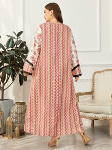 Al Najma Plus Size Long Sleeve Sequins & Printed Arabic Style Dress Fall Cloth For Women - Multicolor - View 2