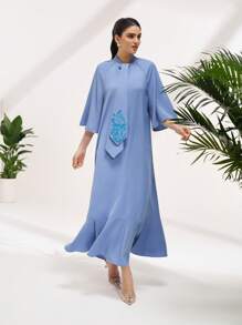 Al Najma 女士保守优雅亮片刺绣阿拉伯风格连衣裙 - 藍色 - 查看 5