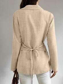 SHEIN LUNE Blus Kasual Wanita Warna Polos dengan Kerah, Kancing Depan, Atasan Lengan Panjang, Pakaian Musim Gugur untuk Wanita - Khaki - View 2