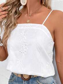 SHEIN VCAY Plus Size Women's Vacation Floral Embroidered Loose Camisole