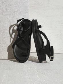 SHUZIA 女士露趾圆头厚底系带凉鞋