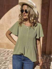 LanaWest 女士编织纯色夏季假日衬衫 - 綠色 - 查看 5