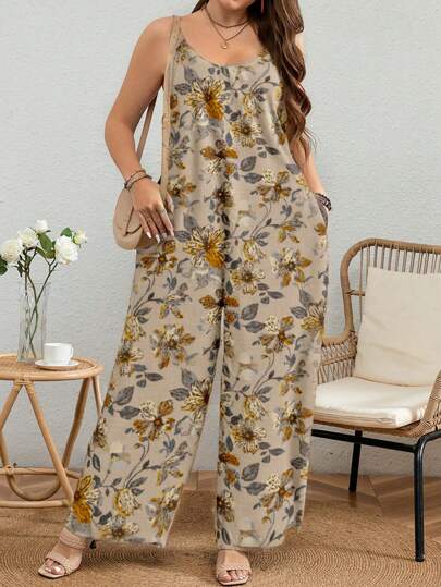 EMERY ROSE Mono suelto con estampado floral diminuto en todo el diseño, adecuado para primavera y otoño, para verano, tallas grandes