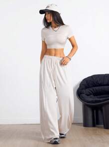 Coolane Set de 2 piezas Camiseta casual de verano y pantalón de pierna ancha para mujer