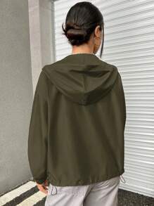 SHEIN EZwear Chaqueta con capucha con cremallera para mujer con detalles bordados con letras