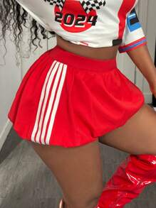 BamGleam Women's Color Block Striped Mini Bubble Skirt