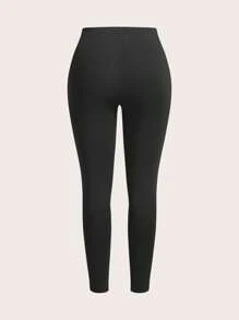 SHEIN EZwear Quần legging dệt kim màu trơn cỡ lớn cho nữ - Cà phê nâu - Xem 4
