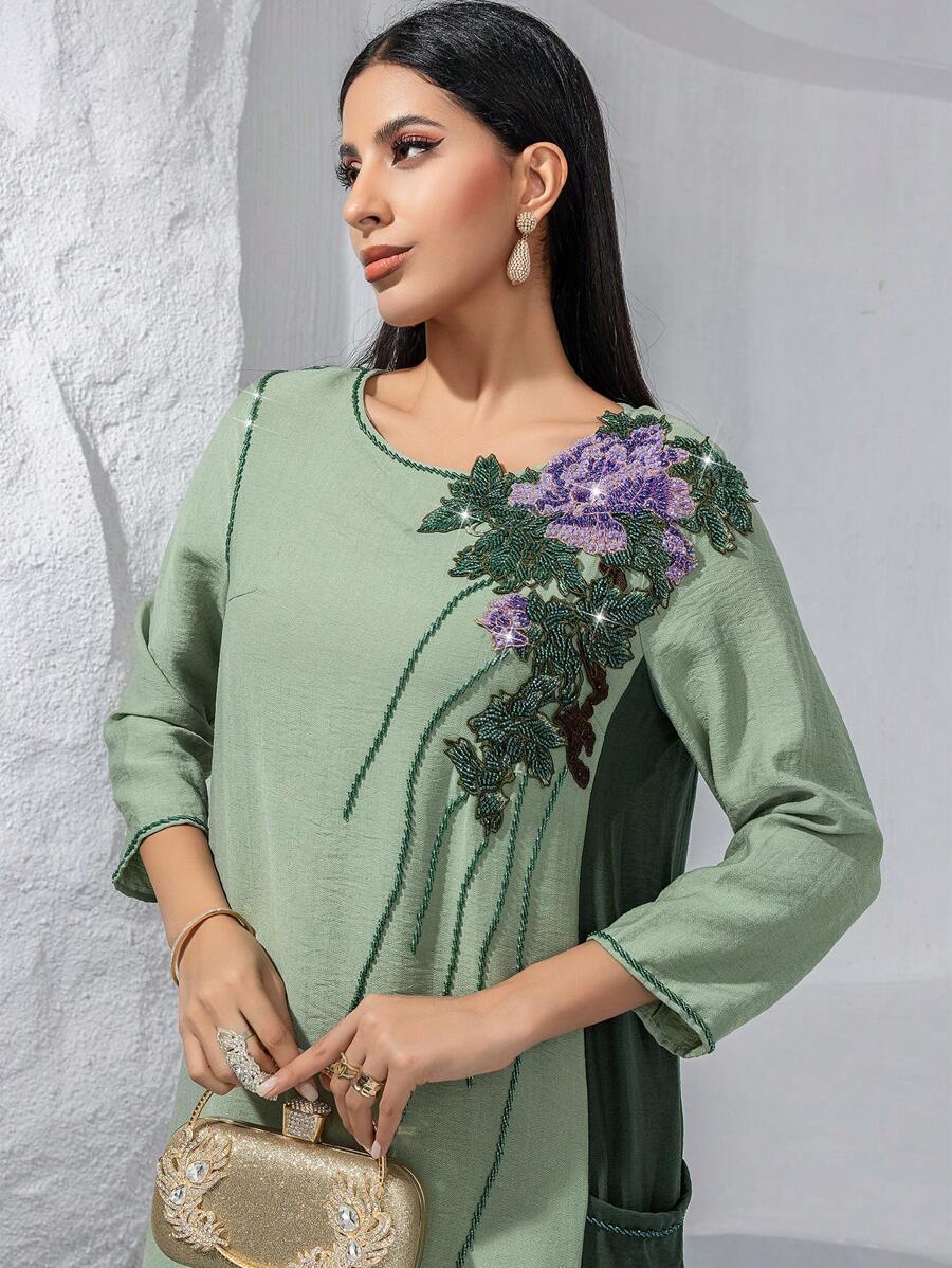 Layrah Elegant Handmade Beaded Embroidery Comfortable Dress, Arabian Dresses,Modest