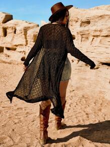 SHEIN EZwear Plus Size Flowy Long Coat For Spring And Summer - Black - View 1