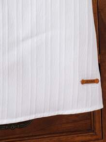 SHEIN Tween 男童休闲韩版纹理面料连帽短袖衬衫，适合通勤、上学、日常休闲、运动装、春夏季 - 白色 - 查看 6