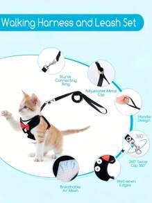 1pc Pet Chest Harness And Back Strap For Walking Medium And Small Dogs, Teddy Dog Chain, Dog Leash, Rope, Dog Supplies - Black - View 4