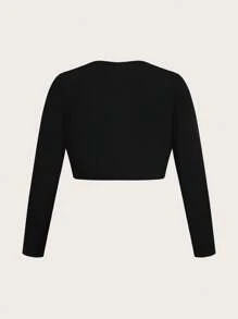 Comfortcana Plus Size Women Short Black Long Sleeve Top ,Spring Summer Clothes - Black - View 2