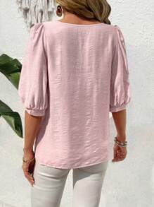 EMERY ROSE Women's Solid Color Round Neck Lantern Sleeve Casual Shirt Summer Shirts Summer Outfits For Women - Pink - View 2