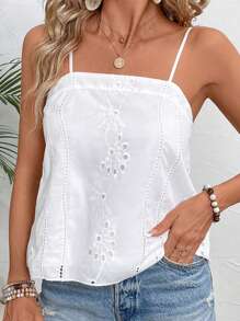 SHEIN VCAY Plus Size Women's Vacation Floral Embroidered Loose Camisole