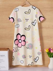 SHEIN Tween Girl Casual Street Chic Long Sleeve Ditsy Floral Round Neck Dress - Apricot - View 2