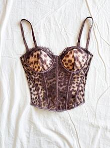 SHEIN WYWH 度假甜美碎花性感蕾丝边束身上衣，女士合身细肩带吊带背心，可内穿或外穿，适合节日、约会、情人节、下午茶 - 棕色 - 查看 6