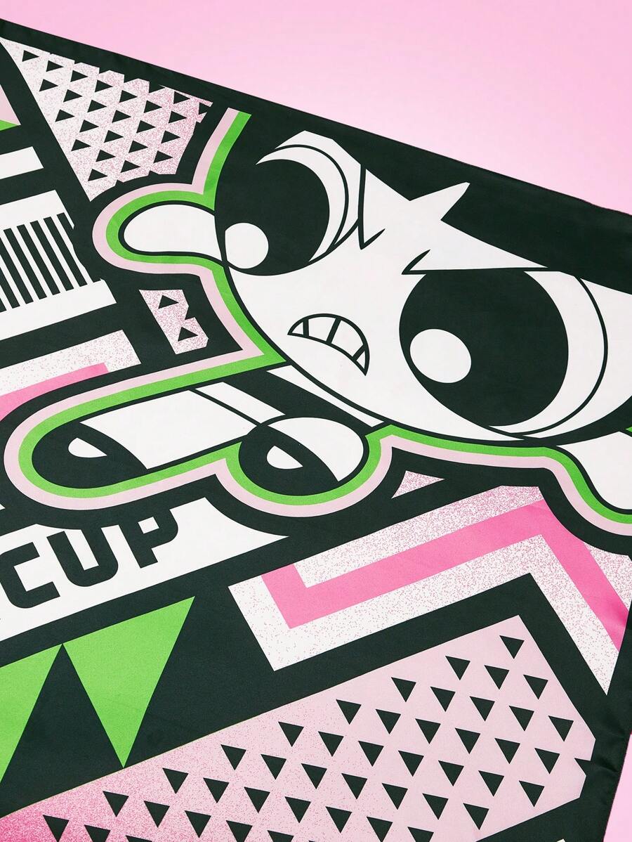 THE POWERPUFF GIRLS X SHEIN Women 1pc Powerpuff Girls Buttercup Cartoon Print Scarf - Multicolor - View 1