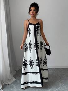 Elenzga Váy suông rộng rãi không tay mới cho nữ có in họa tiết định hình - Nhiều màu - Xem 7