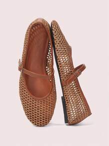 CUCCOO DOLLMOD Women's Flat Round Toe Woven Material Mary Jane Shoes, Simple Elegant Fashion For Vacation - Brown - View 9