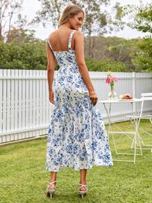 KARISMINA 情人节女士度假编织花卉印花细肩带连衣裙，女士度假装 - 藍色 - 查看 2