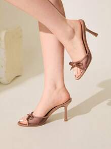 CUCCOO CHICEST Sandalias de tacón alto con punta redonda y malla marrón para mujer - Marrón Chocolate - Ver 4