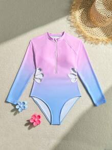 1pc Gradient Color Hollow Out Teenage Girls/Juniors One-Piece Swimsuit - Mauve Purple - View 1