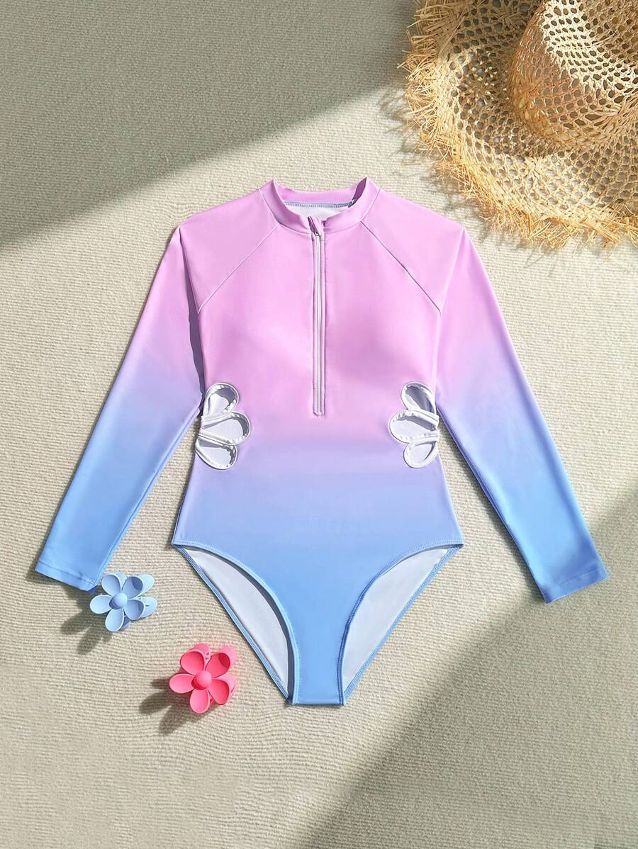 1pc Gradient Color Hollow Out Teenage Girls/Juniors One-Piece Swimsuit - Mauve Purple - View 1