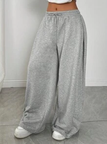 SHEIN EZwear Plus Size Drawstring Waist Loose Sweatpants, Versatile For Sports And Outdoor Activities, Spring/Summer Graduation,Back To School Outfits,Graduation,Teacher Outfits For Women,Back To School