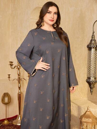 Al Najma 大码女式蝴蝶刺绣长袖连衣裙