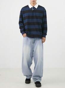 DAZY Plain Blue Men's Washed Denim Jeans, All-Season - Blue - View 3