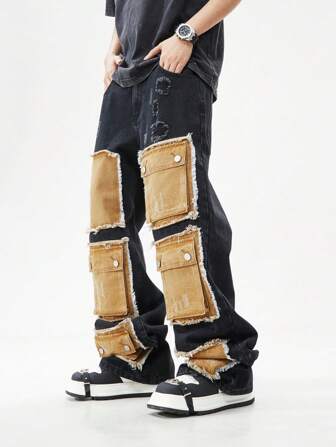 Street Life Jeans décontractés avec coupe ample et poches multiples pour hommes
