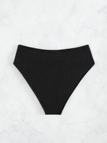 SHEIN Swim Springbreak Women Beachwear Bikini Bottom, New European & American Solid Color Special Fabric Sexy Cross One-Piece Swimwear Bottom, Festival Boho, For Summer Beach Vacation - Black - View 6