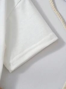 SHEIN Bộ áo thun tay ngắn in chữ và váy mini kẻ sọc cho bé gái - Nhiều màu - Xem 5