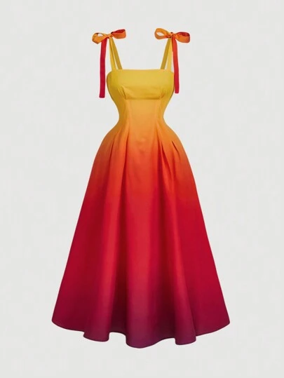 SHEIN MOD 女士日落风景印花扎染中长连衣裙、度假太阳裙、节日连衣裙、女士西装、乡村服装、海滩度假服装、波西米亚风女士、女士生日服装、春夏连衣裙、早午餐服装