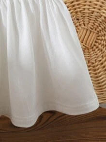 女宝宝休闲拼色领口白色针织短袖连衣裙，韩版，夏季 - 白色 - 查看 7