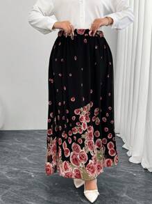 Modelyn Falda de corte evasé con estampado floral para tallas grandes, ajuste regular para primavera/verano - Multicolor - Ver 3