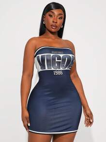 SHEIN SXY Plus Size Women's Spring/Summer Ribbed Splice Printed Form-Fitting Elegant Mini Tube Dress, Suitable For Everyday Wear, Western Wear,Cruise Attire,Music Festival,Concert,Carnival Party,Beach Vacation,Date Night,Birthday,Bachelorette Party Outfit,Club,Cute,Casual,Ibiza,Nashville,Rave,Modest,Chic,Shopping, Streetwear,Going Out,Easy To Match&Looks Slim,Accent Your Body,Flatter The Figure