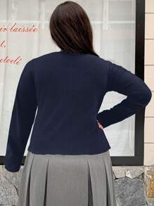 Dazy Plus Plus Size Bowknot Decor Slim Fit T-Shirt, Spring & Summer,Fall Clothes - Navy Blue - View 2