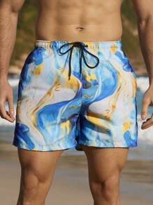 Surfspeed Men's Marble Print Drawstring Waist Beach Shorts Men Swim Trunks - Multicolor - View 6