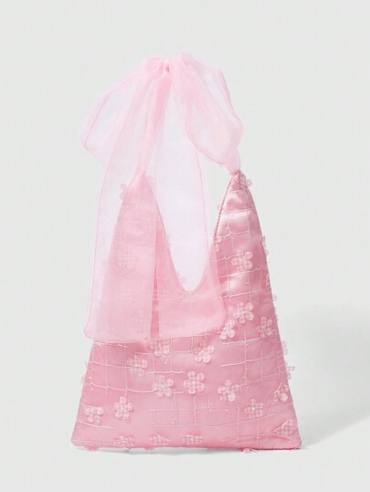 Kawaii Card Love Bow Flower Pattern Ladies Shoulder Bag, Cute Bow Bag For Women