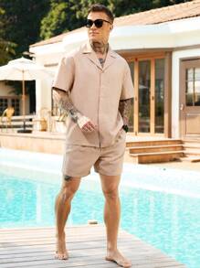 Horizaway Men's Casual Beach Outfit, T-Shirt And Shorts, Stylish Everyday Wear - Yellow - View 4