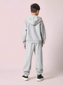 SUMWON 青少年运动两件套运动服套装，包括带拉链的连帽衫和慢跑裤，冬季训练服，休闲运动套装 - 灰色 - 查看 2