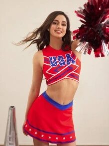 Cheerettes School Spirit Cheerleading Outfits Digital Print Women Sports Outfit - Red - View 4