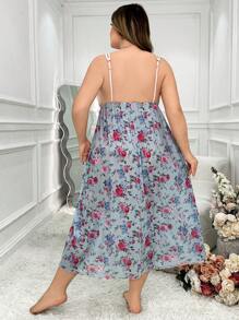 Vestido tipo funda escote profundo en V con malla estampada y ribete de encaje en tallas grandes