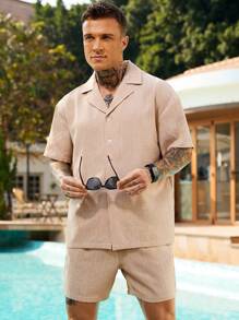 Horizaway Men's Casual Beach Outfit, T-Shirt And Shorts, Stylish Everyday Wear - Yellow - View 6